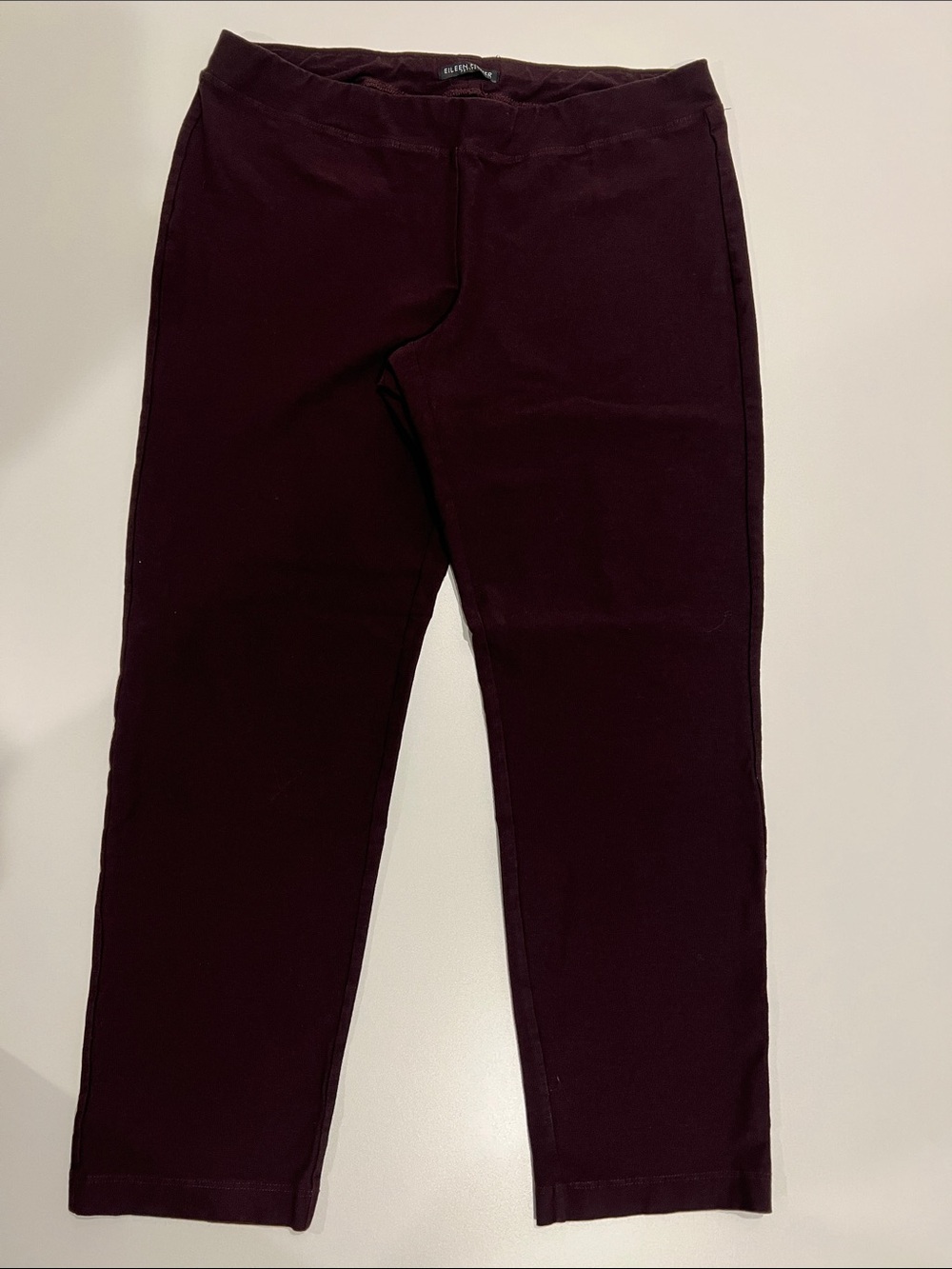 EILEEN FISHER Dark Plum PETITE M Slim Ankle Pants Stretch Pull-On Burgundy 🍆